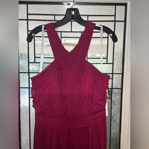 Hayley Paige Occasions Wine Pleated Halter Jumpsuit